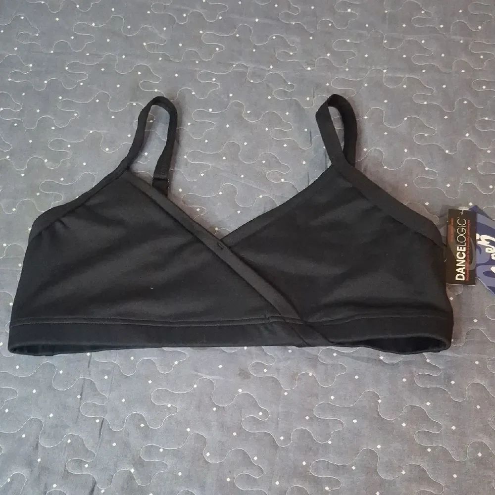 Capezio Women's Black Faux Wrap-Front Bralette size XL NWT